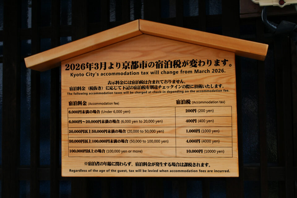 「Important Notice: Revision of Kyoto City Accommodation Tax Rate (Effective March 1, 2026)」の画像